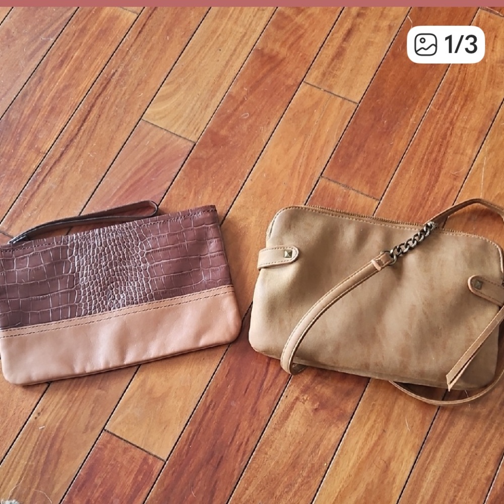 Elegant Brown and Tan Women's 1 clutch wristlet 1 cross body  leather bag
